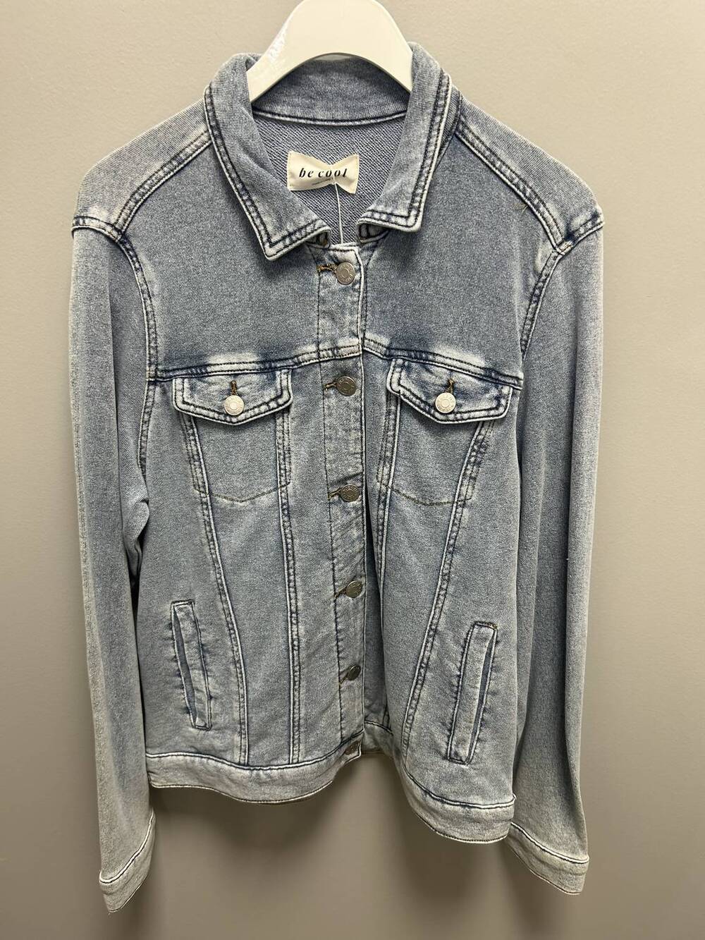NEW BE COOL women's soft washed button up jacket with pockets in lt denim